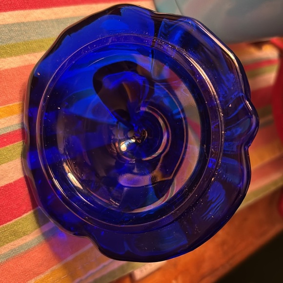 Replacement Top Vintage Mosser Glass Colonial Lady Cobalt Blue Glass Powder Box - Picture 3 of 4